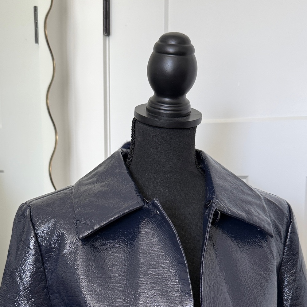 Staud ‘Varnishes’ Patent Vegan Leather Navy Women’s Coat - Picture 7 of 9